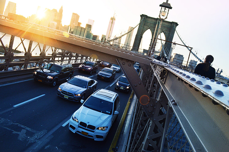 สะพาน, บรู๊คลิน, เช่ารถ, ถนน, นิวยอร์ก, การจราจร, สะพาน - คน ทำโครงสร้าง