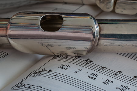 fleita, muzikos instrumentas, sidabrą, padengtą, muzika, priemonė, klasikinis, skersine fleita