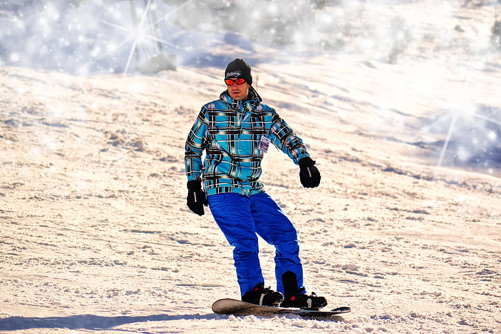 Snøbrett, mann, Vinter, ekstremsport, snowboard, fjell, snowboarder