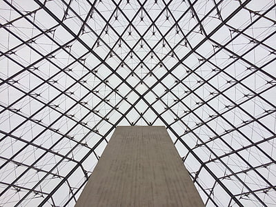 Louvre, püramiid, võrgusilma, perspektiivi, losange, taevas, frombelow