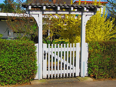 objetivo, puerta de jardín, puerta, cerca de, Blanco, entrada, decorativo