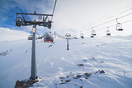 montagnes, ascenseur, ski, câble, fil, sauvage, pente