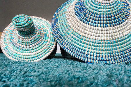 basket, raffia basket, turquoise, white, blue, structure, container