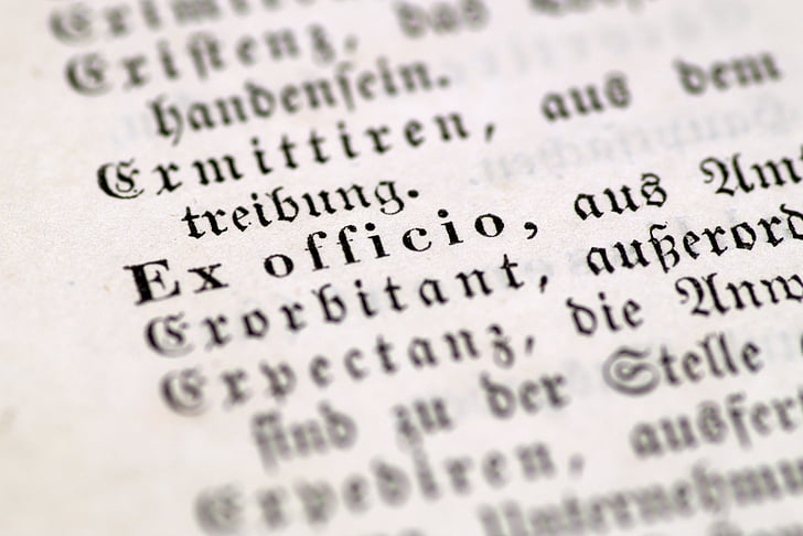 ex officio, administratie, dwang, oude brief, Duits, Latijn, Gotisch
