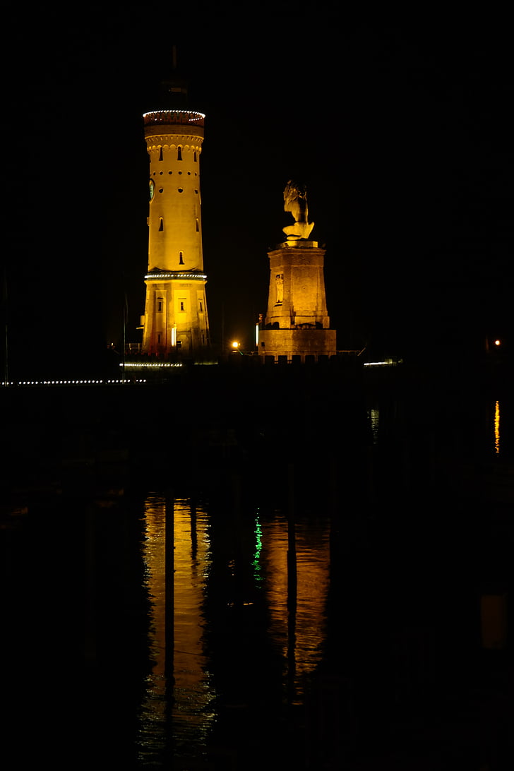 Lindau, Port, Lighthouse, Bodamské jazero, jazero, vody, Allgäu