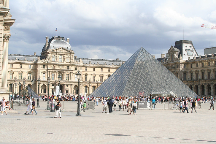 Louvre, Pariz, piramida, Steklena piramida, muzej, Francija, arhitektura