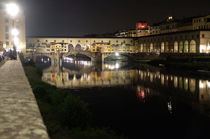 Florença, ponte vecchio, Toscana, Itália, à noite, feriados, Verão