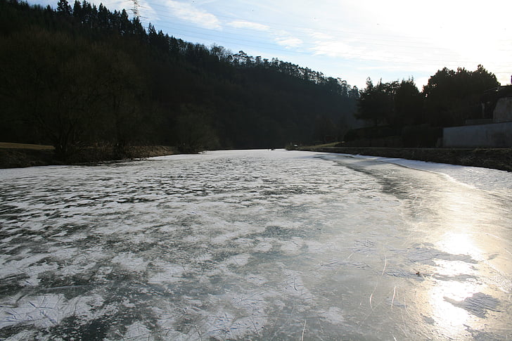 Eis, Winter, Fluss, gefroren, Skate, Kälte, Lahn