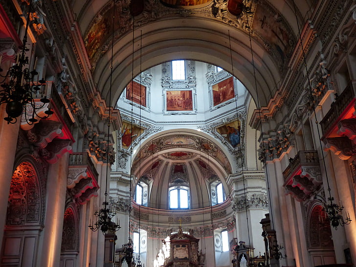 Salzburg cathedral, Katedral, Gereja, Roman Katolik, Italia, Gedung Baroque, Nave