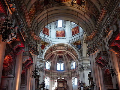 Salzburgin katedraali, katedraali, kirkko, roomalaiskatolinen, Italia, barokkirakennuksessa, Nave