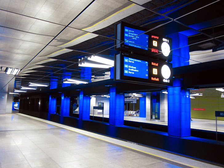 München, Metro, toru, München liberty, peegeldamine, sinine, transport