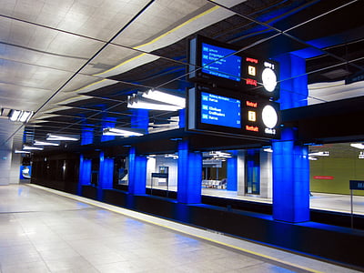 Munic, metro, tub, llibertat de Munic, reflectint, blau, transport