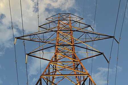 linhas eléctricas, Torre, metal, aço, isolado, eletricidade, energia
