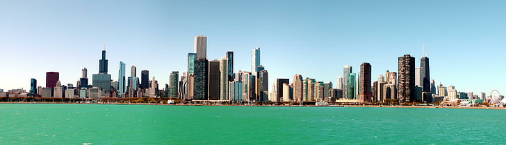 Chicago, panoramy, Miasto, Skyline, Lake michigan, Illinois, Stany Zjednoczone Ameryki