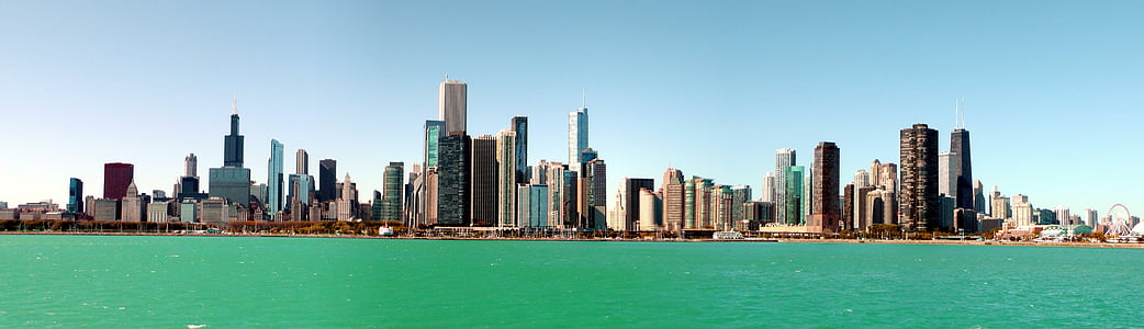 Чикаго, панорама, град, Skyline, езерото Мичиган, Илинойс, САЩ