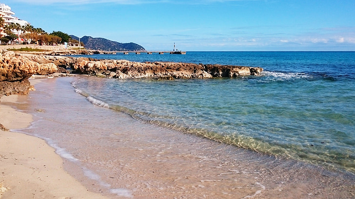 pludmale, jūra, ūdens, debesis, zila, Mallorca, svētku dienas