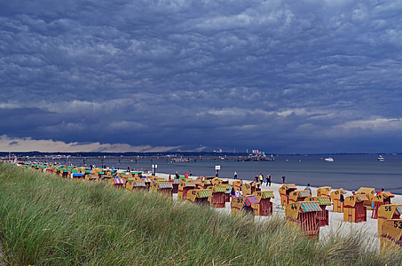 暑假, 波罗的海沿岸, 吕贝克湾, 海滩, 雨前面
