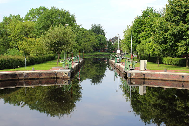 water lock, water, harbour, control, lock, nature, canal