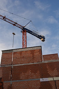 bygga, hus, tegelstenar, byggnad, väggen, byggbranschen, Crane - entreprenadmaskiner