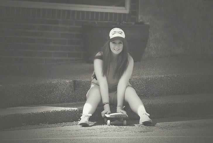 ragazza, skateboard, giovani, stile di vita, donna, Skate, per il tempo libero