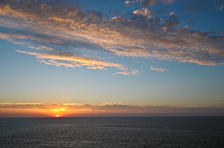 matahari terbenam, laut, langit, awan, Brittany
