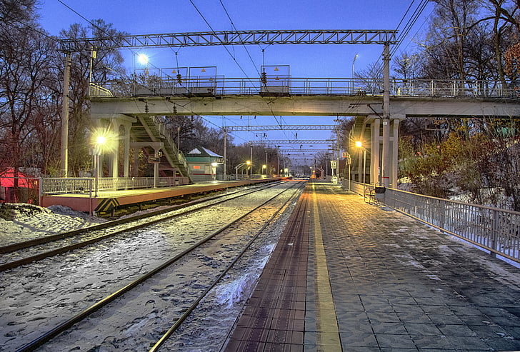 stasjon, byen, stopp, jernbane, Vladivostok, Østen, natt