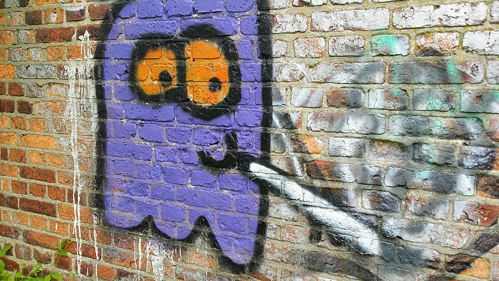 dinding, grafiti, hantu, mural, warna-warni, seni jalanan, seni