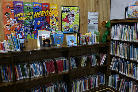 library, books, children's library, bookshelf, bookcase, educational