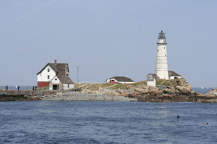 lighthouse, boston, harbor, ocean, coast, island, sky