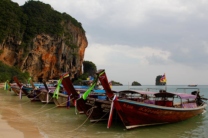 bådene, smykker, farverige, klud, stof, flag, Thailand