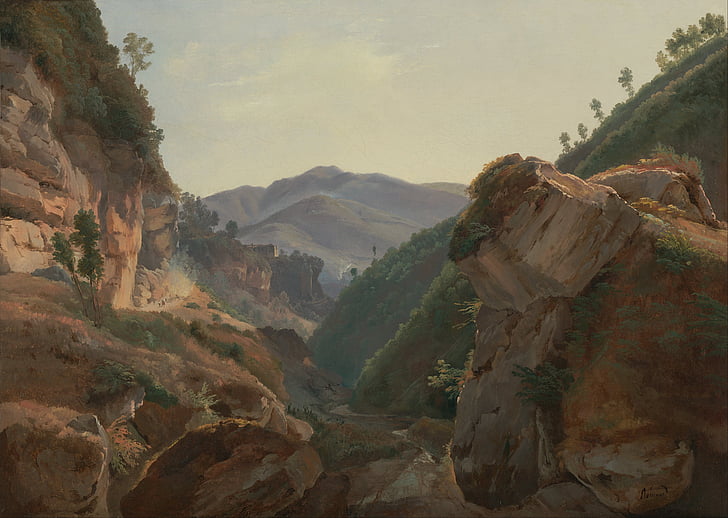 Jean charles joseph redmond, kunst, maleri, olie på lærred, landskab, bjerge, Sky