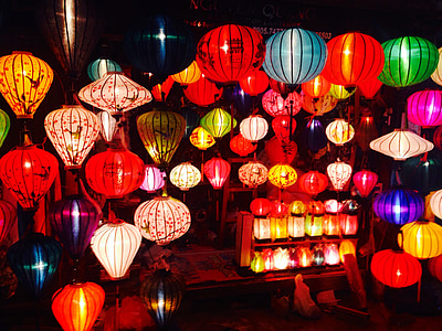 lights, lanterns, balloons, lamp, decoration, night, colorful