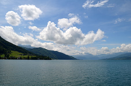 regiji Attersee, Salzkammergut, jezero, Alpski, oblaki, Panorama, poletje
