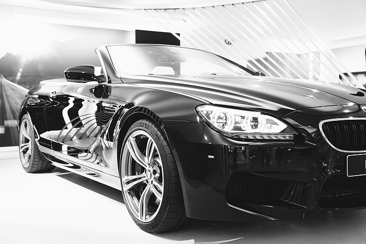 grayscale, photo, convertible, black, BMW, car, automotive