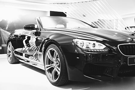 escala de grises, Foto, convertible, negro, BMW, coche, automoción