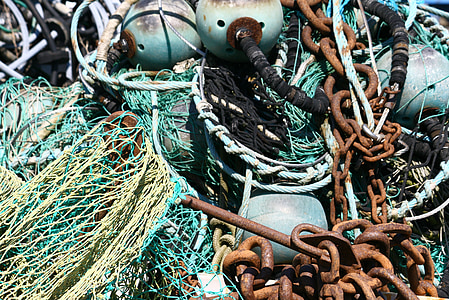 zvejniecības nozare, Harbor atmosfēra, virve, zvejas tīkls, atmosfēra