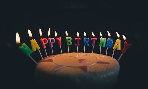aniversari, pastís, espelmes, foc, flama, aliments, feliç aniversari