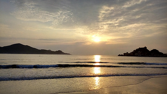 soluppgång, havet, ön