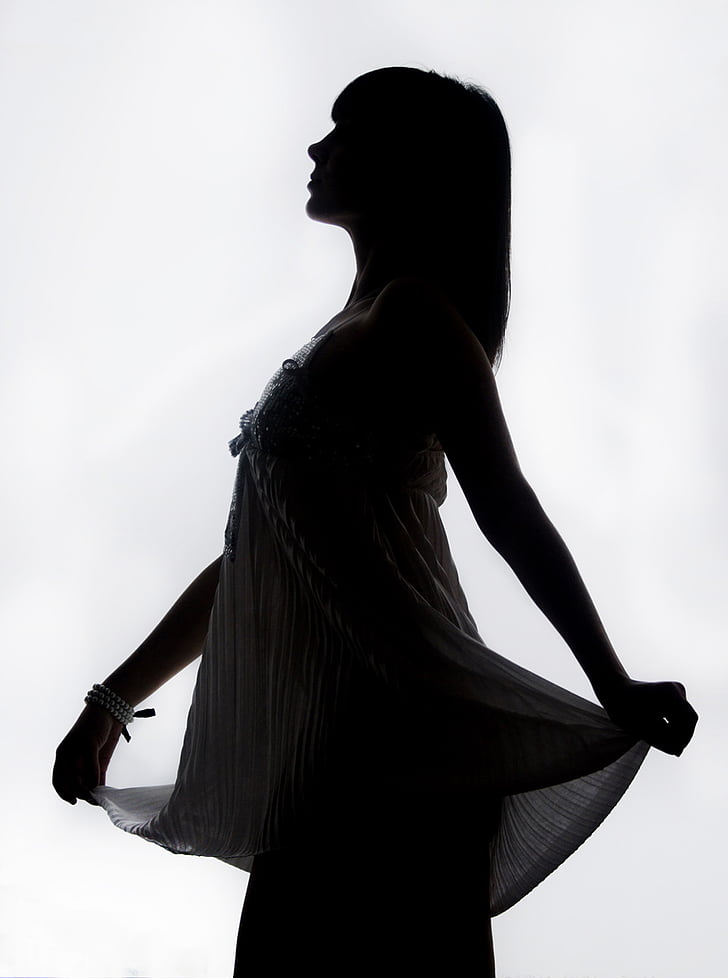 silhouette, girl, model, bw, person, dress, riddle