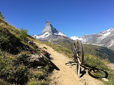 alpské, Švýcarsko, Příroda, Cyklistika, Matterhorn, sníh, Zermatt