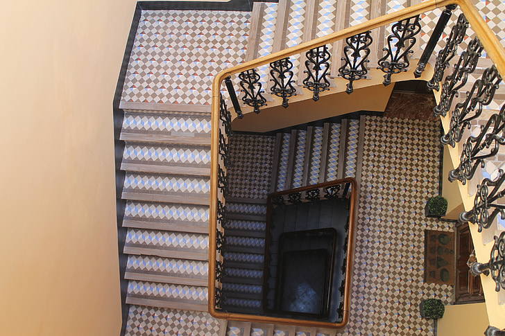 lépcsők, mozaikok, építészet, kapaszkodó, lépcső
