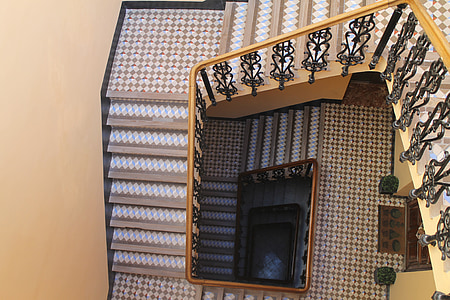 escadas, mosaicos, arquitetura, corrimão, escadaria