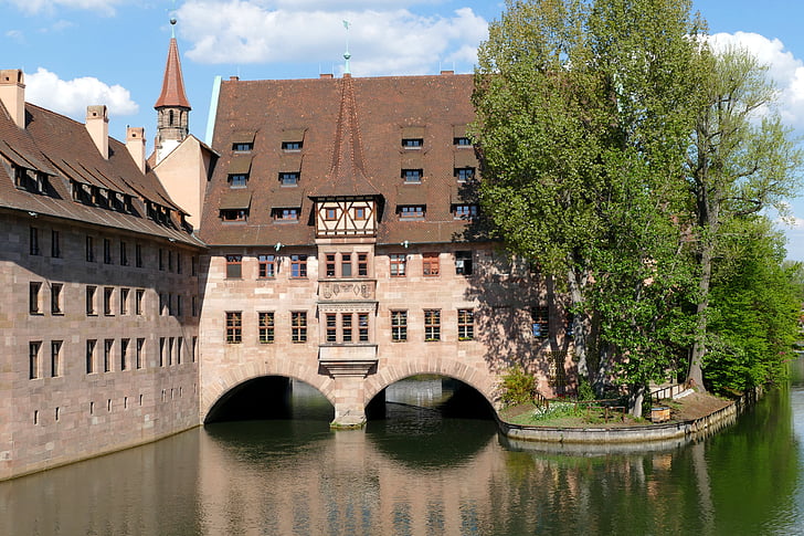 Nuremberg, heligt andesjukhus, platser av intresse, landmärke, gamla stan, floden, arkitektur