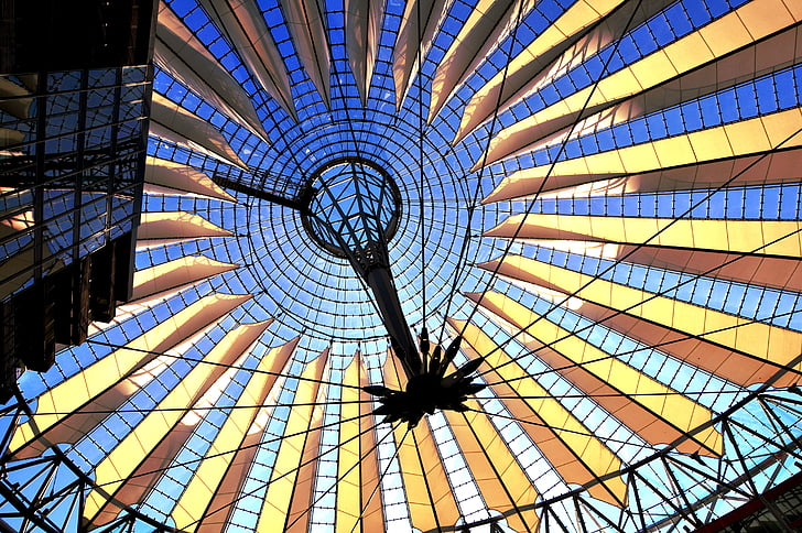 arhitektuur, katuse, lamekatuse ehitus, hoone, Berliin, sinine, abstraktne