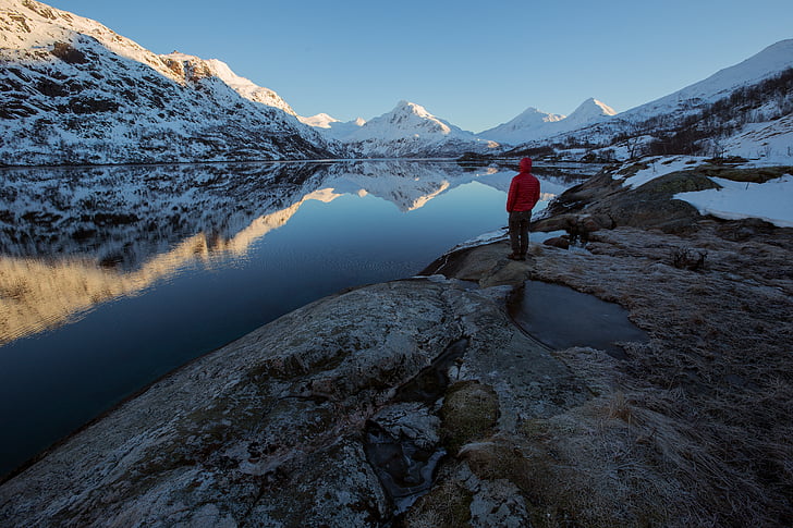 froide, Lac, homme, montagnes, nature, personne, Scenic