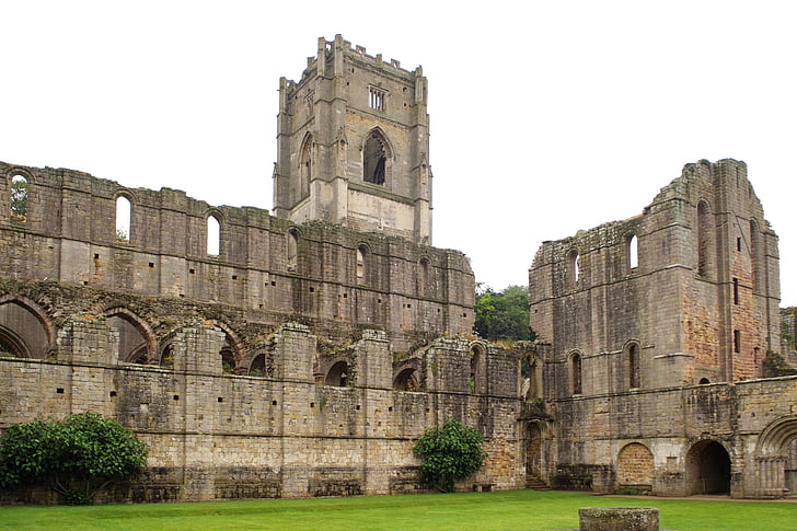Fountains abbey, cisterciënzer klooster, ruïne, nationale treust, Yorkshire, Engeland, Verenigd Koninkrijk