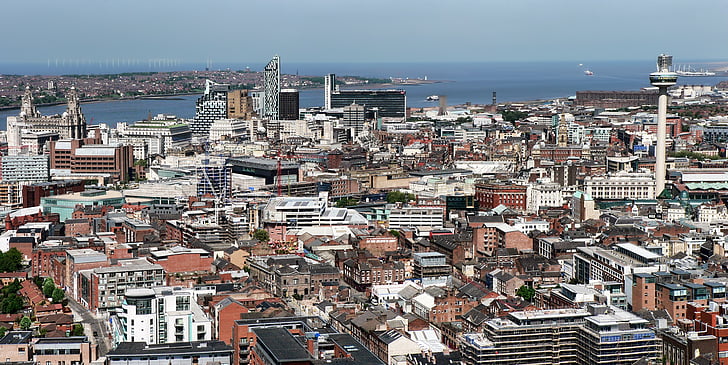 Liverpool, paisagem urbana, cidade, Inglaterra, Merseyside, linha do horizonte