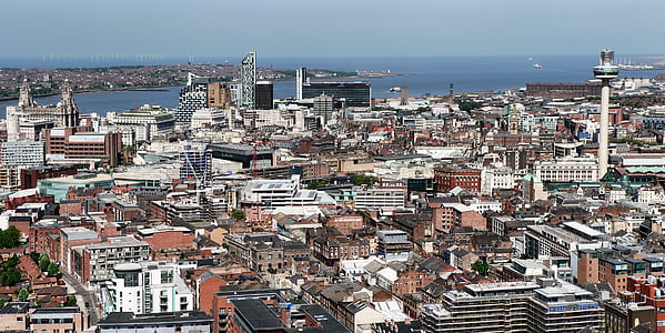 Liverpool, paisaje urbano, ciudad, Inglaterra, Merseyside, Skyline