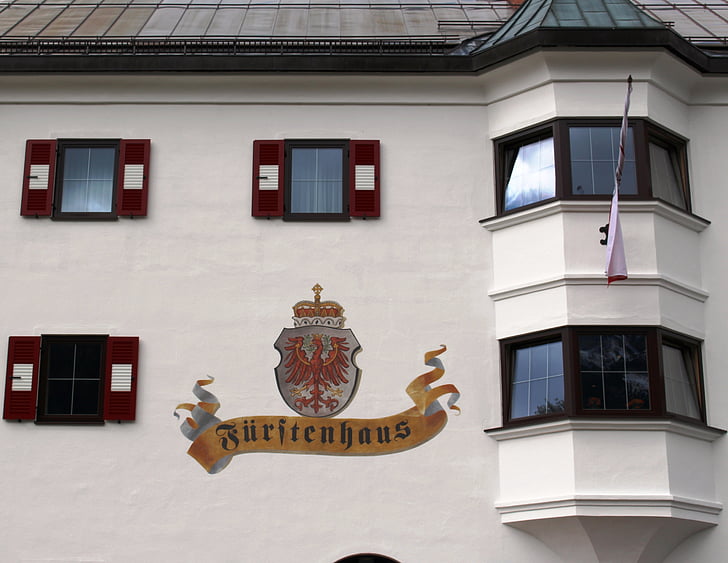 épület, homlokzat, ablak, kiugró ablakfülke, a Hotel royal house, Pertisau, Achensee