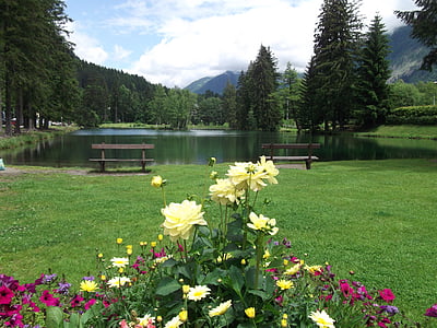Lago, Parque, França, Chamonix, natureza, água, paisagem